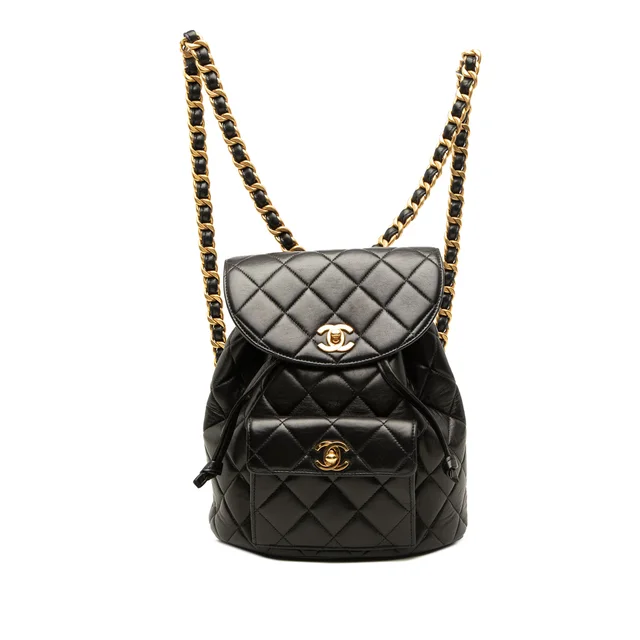 Black Chanel Medium Quilted Lambskin Duma Backpack in Black Lambskin from Designer Revival, photo 1 of 1