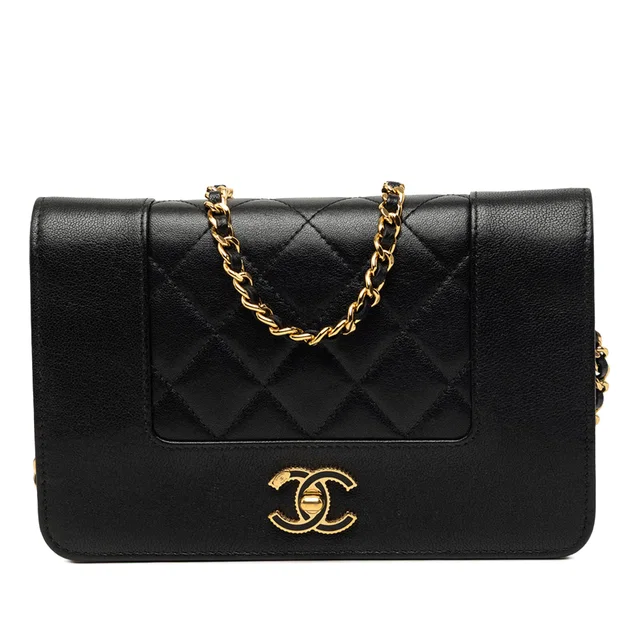 Black Chanel Quilted Lambskin Mademoiselle Wallet on Chain Crossbody Bag in Black Lambskin from Designer Revival