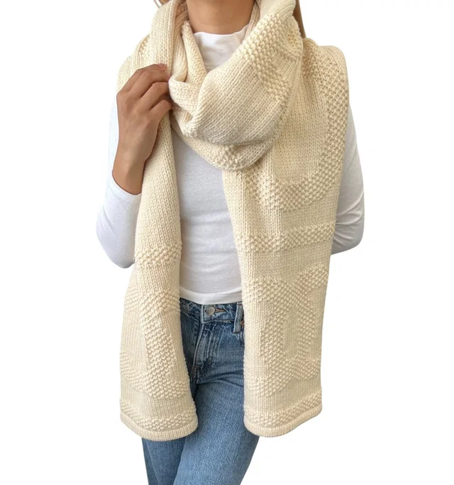 Chanel Vintage CC Mark Logo Knit Muffler Scarf Wrap Accessory Cream Wool Stitch in White Wool from Luxury Promise