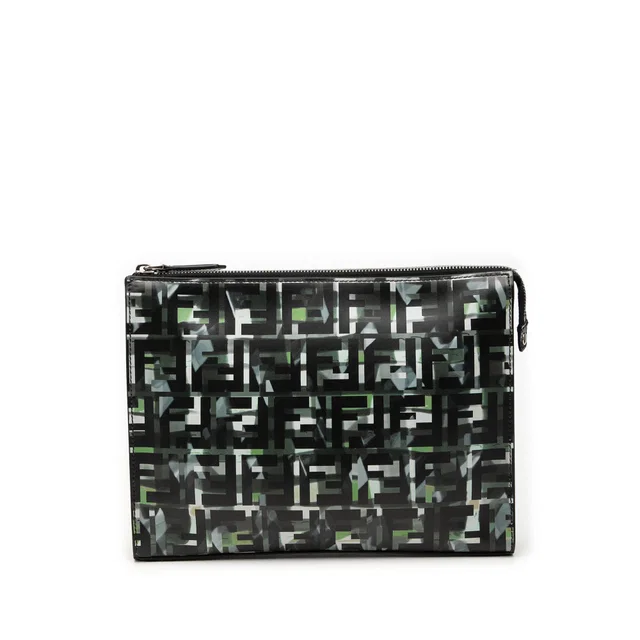 Black Fendi FF 1974 Nylon Camouflage Clutch in Black Nylon from Designer Revival