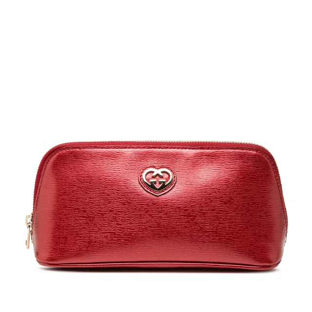 Red Gucci Metallic Calfskin Lovely Cosmetic Pouch in Red Calfskin from Designer Revival