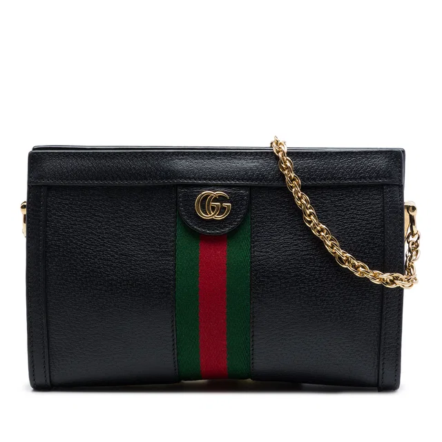 Black Gucci Small Calfskin Web Ophidia Chain Crossbody in Black Calfskin from Designer Revival