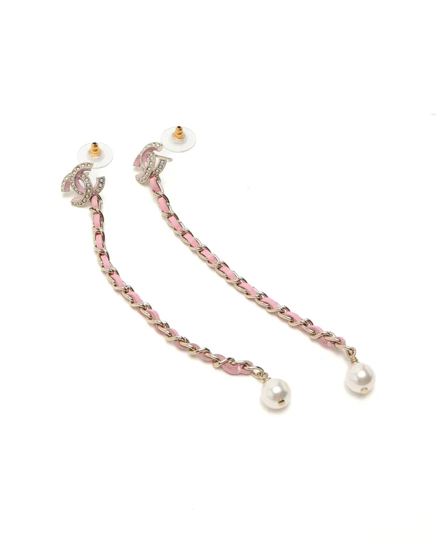 Chanel Coco Mark Pearl Dangling Earrings in Leather from A Retro Tale, photo 2 of 3