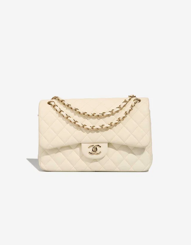 Chanel Timeless Jumbo Caviar Cream in Beige, White Caviar leather from SACLÀB