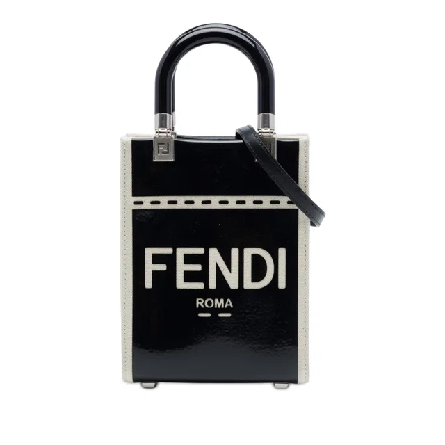 Black Fendi Mini Patent and Canvas Sunshine Shopper Tote Satchel in Black Patent leather from Designer Revival