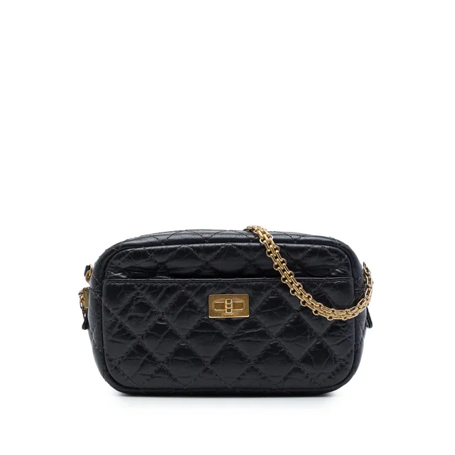Black Chanel Mini Quilted Aged Calfskin Reissue Camera Bag in Black Calfskin from Designer Revival