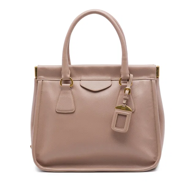Brown Prada Saffiano Lucido Top Handle Frame Tote in Brown Saffiano leather from Designer Revival