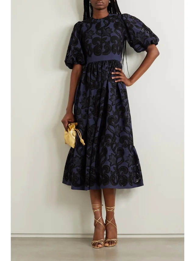 ERDEM Open-back pleated broderie anglaise voile midi dress in Blue, photo 2 of 2 from NET-A-PORTER (Canada)