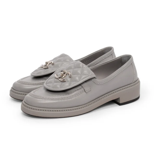Chanel CC Turnlock Loafers 37.5 in Grey Lambskin from Blue Spinach