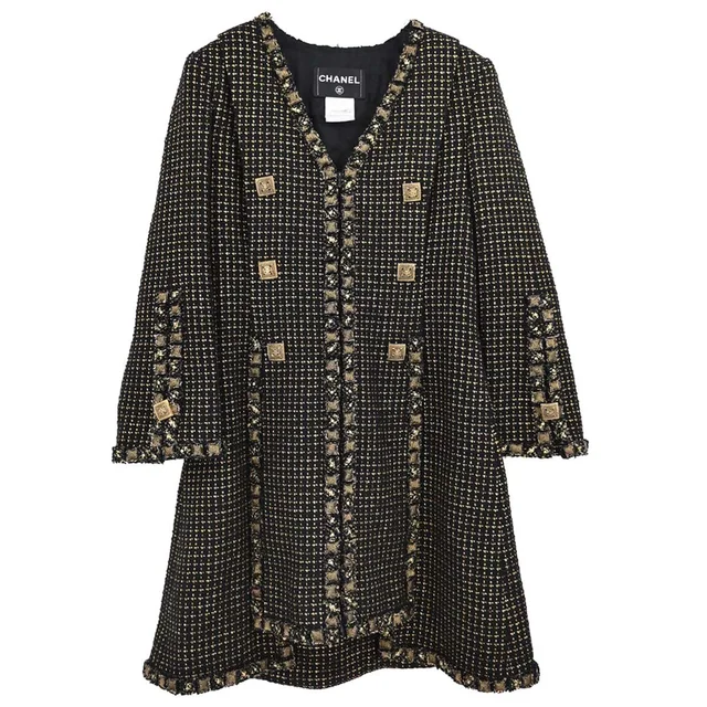 Chanel 2011 Tweed Coat Black Gold #38 in Black Tweed from AMORE Vintage Tokyo