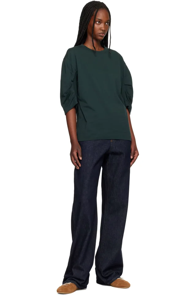 Dries Van Noten Green Pleated Sleeve T-shirt, photo 4 of 4 from SSENSE