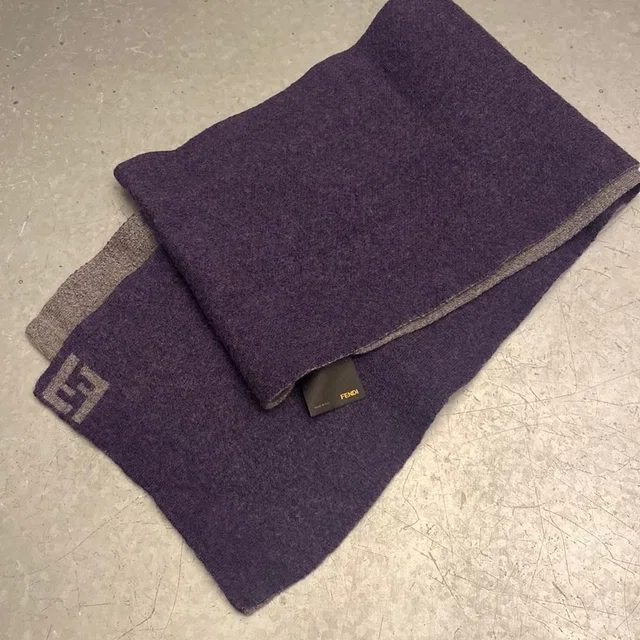 Fendi 100% Wool Reversible Purple Gray Ff Logo Scarf Made In Italy in gray|purple Wool from Poshmark