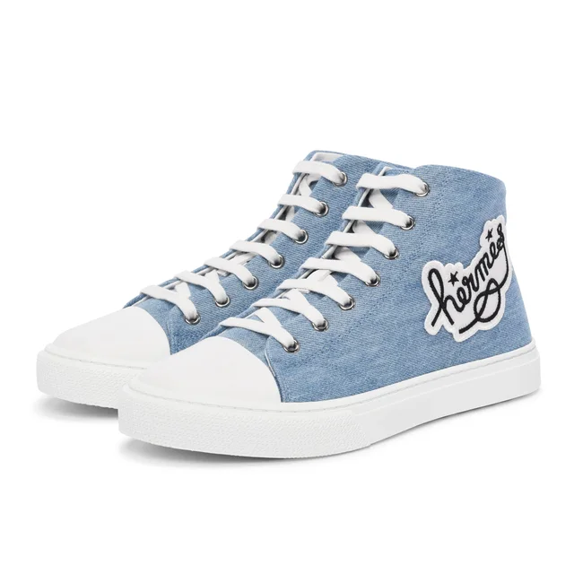 Hermès Illico Hi Top Sneakers 37.5 in Blue Denim from Blue Spinach