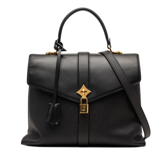 Black Louis Vuitton Grained Smooth Calfskin Rose Des Vents MM Satchel in Black Calfskin from Designer Revival