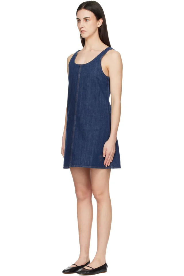 AMI Paris Blue Cotton Short Strapped Denim Minidress, photo 4 of 5 from SSENSE