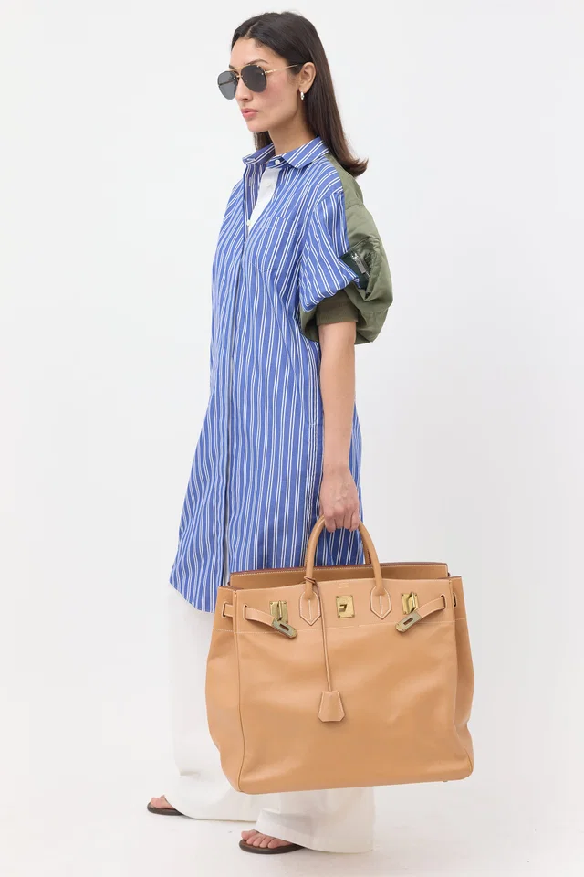 Hermès 1996 Natural Courchevel HAC 45 Bag in Beige Leather from VSP Consignment