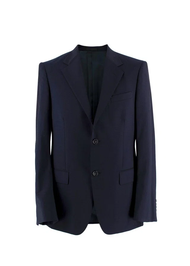 Prada Navy Single Breasted Wool and Mohair Blend Blazer in Navy Wool from HEWI