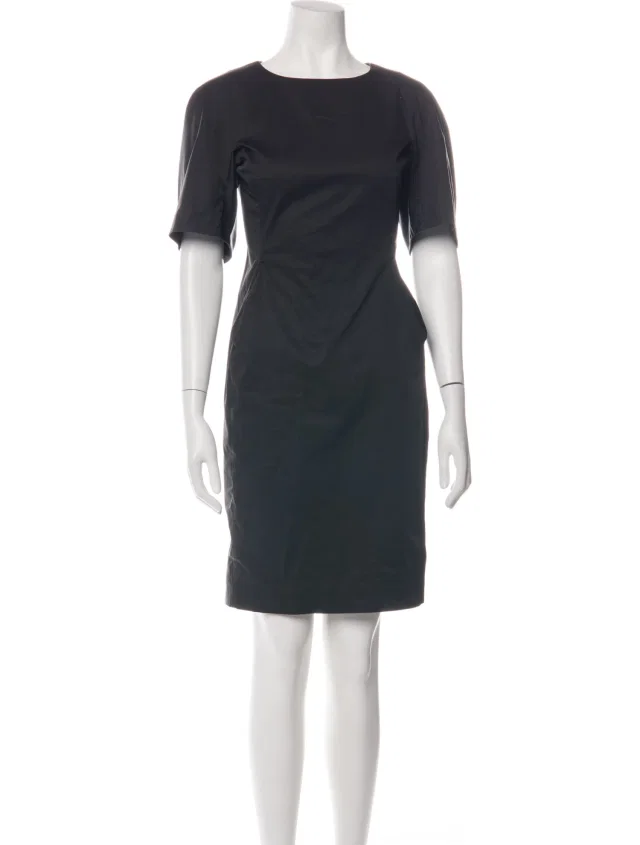 Jil Sander Crew Neck Knee-Length Dress in black Leather from The RealReal