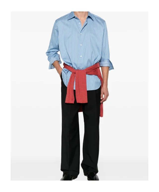 Auralee striped-pattern long-sleeve shirt in Cotton 73%,Silk 27% Details: Single Row Buttons Description: This loose-fitting shirt features a light blue base accented with white…, photo 4 of 7 from SENSER