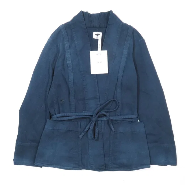 Dior Cotton Belted Denim Buttonless Jacket 34 Navy in Navy Denim from The Reluxe
