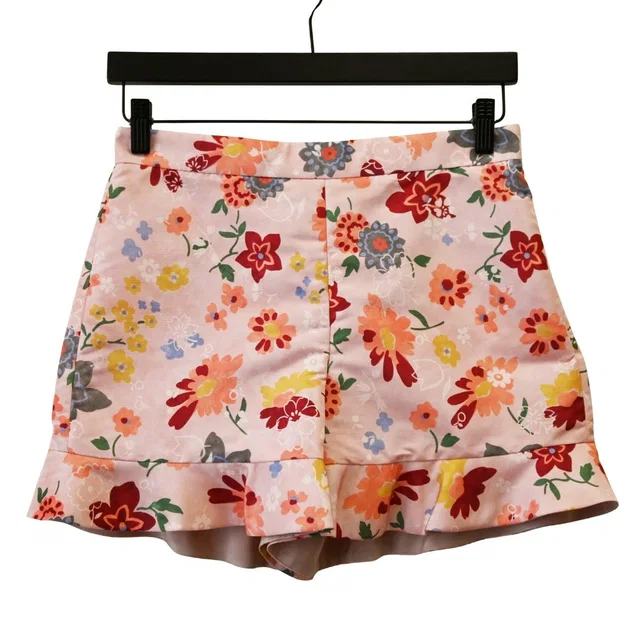 REDValentino Floral Print Ruffled Shorts Size 40 Approx Us 4 in red|pink from Poshmark