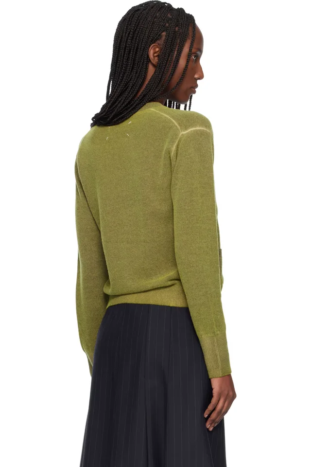 Maison Margiela Green Virgin Wool V Neck Cardigan, photo 3 of 4 from SSENSE