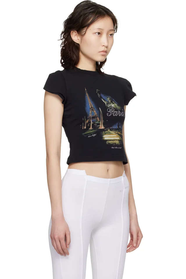 VETEMENTS Black 'Paris' Tourist Front Sleeve Baby T-shirt, photo 2 of 4 from SSENSE