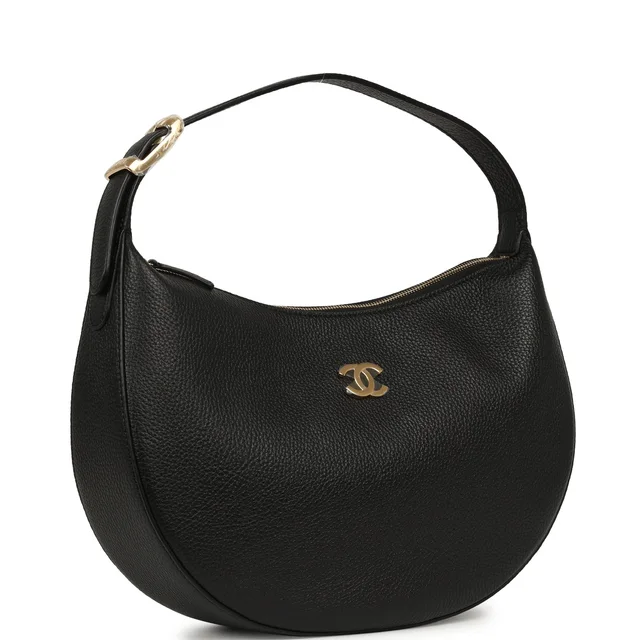 Chanel Round Top Handle Hobo Bag Black Grained Calfskin Gold Hardware in Black Caviar leather from Madison Avenue Couture, photo 2 of 2