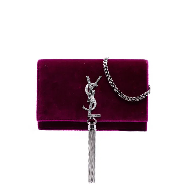 Purple Saint Laurent Small Velvet Monogram Kate Tassel Crossbody in Purple Velvet from Designer Revival