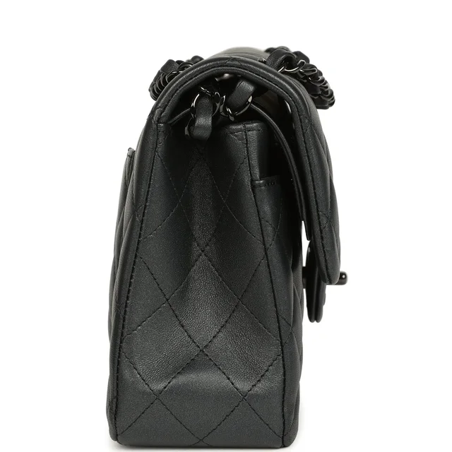 Chanel Small Classic Double Flap Bag So Black Iridescent Lambskin Black Hardware in Black Lambskin from Madison Avenue Couture, photo 3 of 9