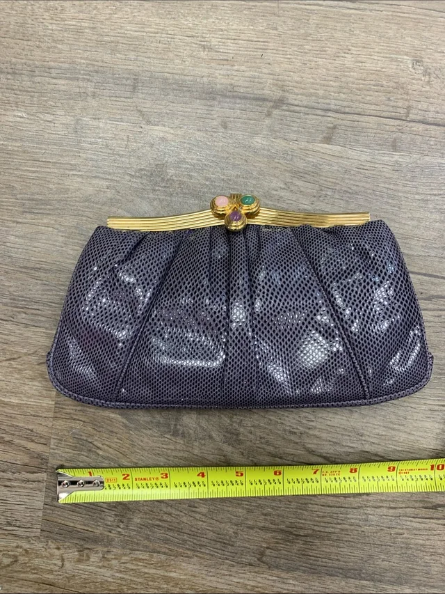 Judith Leiber Purple Snakeskin Evening Clutch With Gold Frame And Jewel Clasp in purple|gold from Poshmark