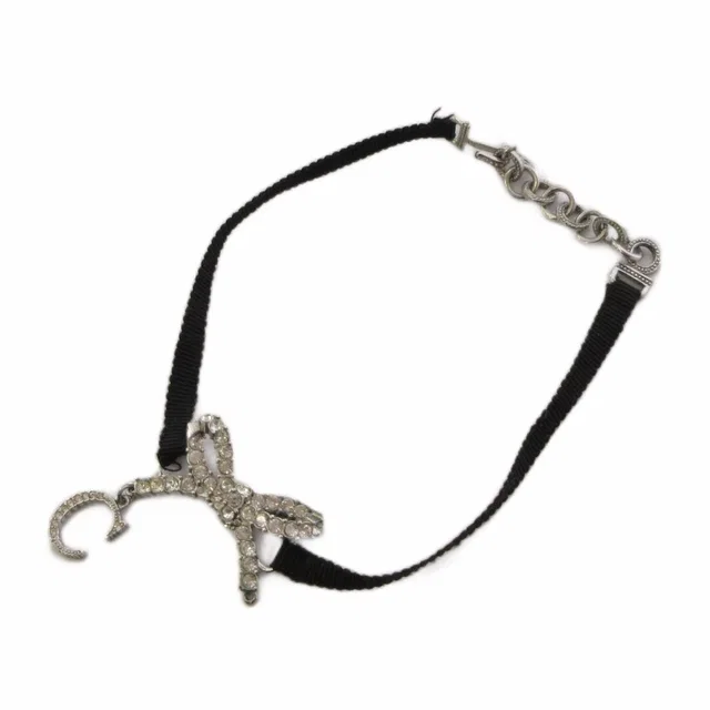Dior Choker Ribbon Silver Color Black Necklace in Black from The Reluxe