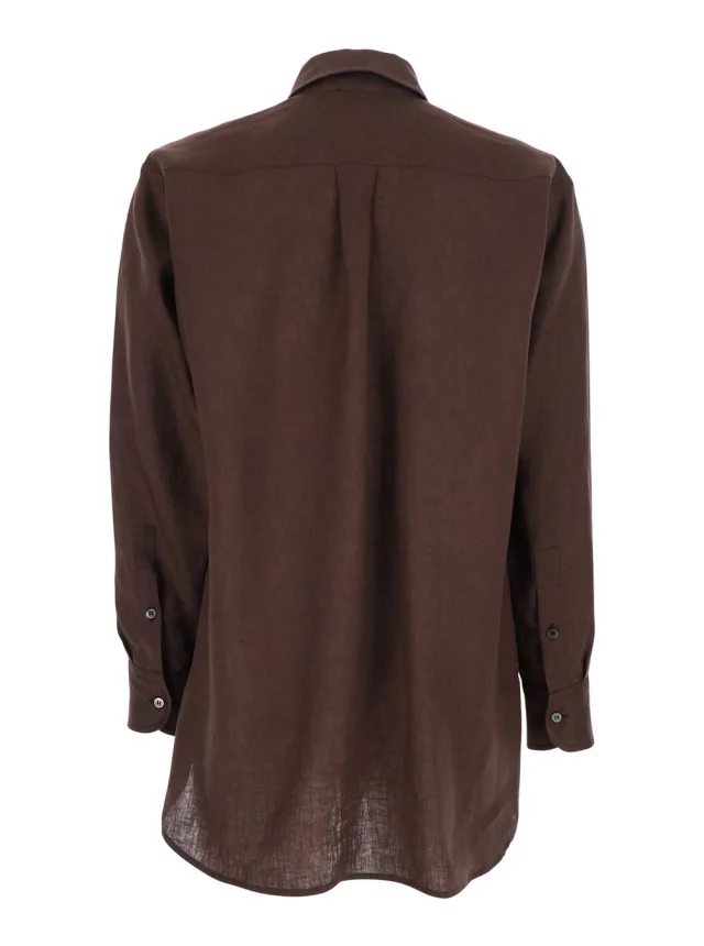 LEPLAIN Brown Linen Shirt with Classic Collar and Button Closure Woman in Brown, photo 3 of 6 from Gaudenzi Boutique