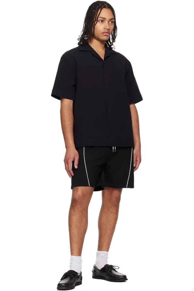 Hugo Black Embroidered Artwork Cotton-Blend Shorts, photo 4 of 4 from SSENSE