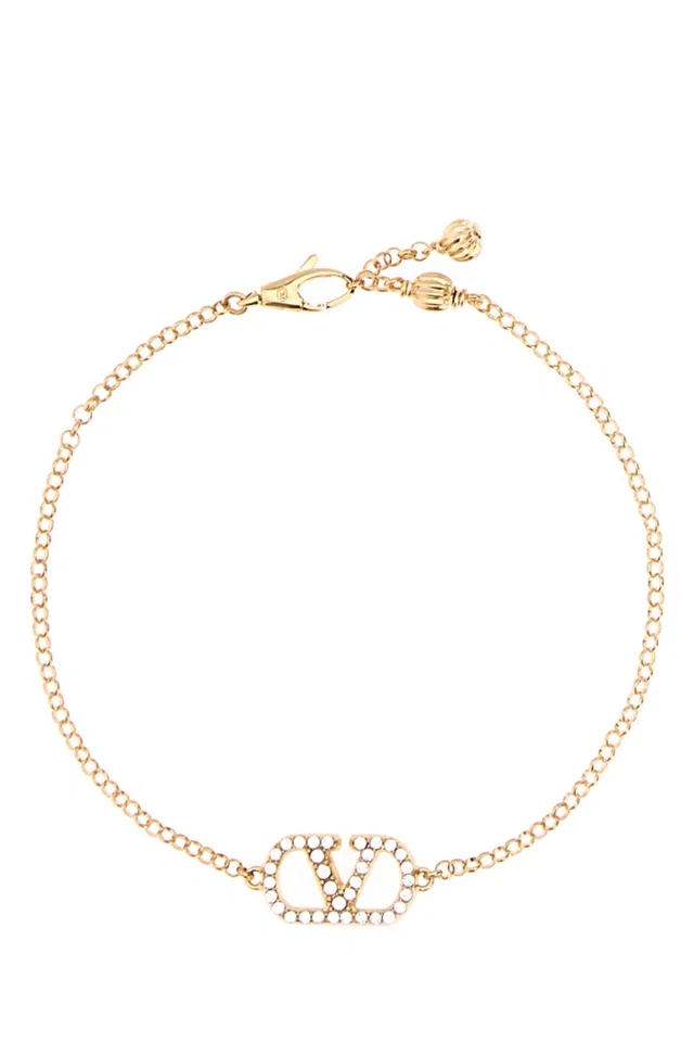 Valentino Garavani Vlogo Crystal Chain Bracelet — Gold Bracelets in Gold from HEWI
