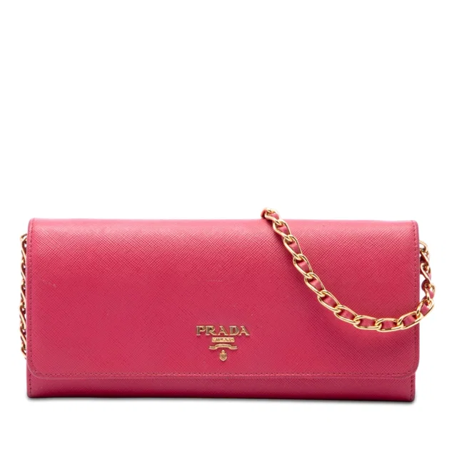 Pink Prada Saffiano Wallet On Chain Crossbody Bag in Pink Saffiano leather from Designer Revival