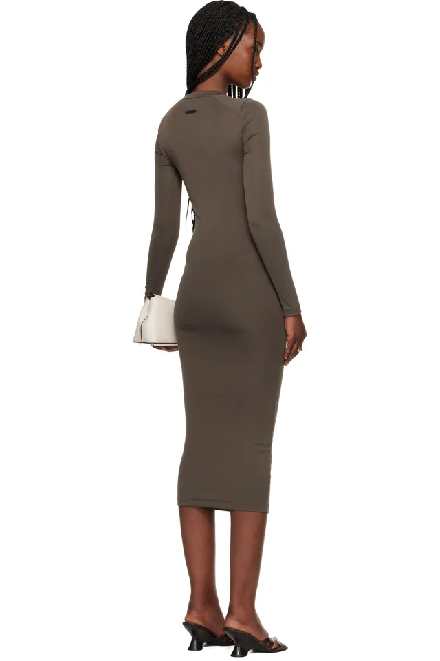 Fear of God ESSENTIALS Brown Fitted Long Sleeve Maxi Dress, photo 3 of 4 from SSENSE