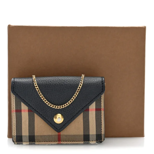 Burberry Grainy Calfskin Vintage Check Jade Card Case On Chain Black in Black Calfskin from FASHIONPHILE, photo 10 of 10