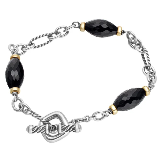 David Yurman Onyx Figaro bracelet in 18k and sterling silver in Silver Yellow Gold, Sterling Silver from Gray And Sons