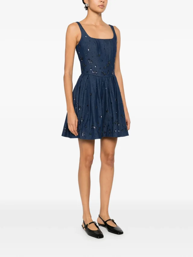 Maje flared embroidered denim dress in Blue, photo 3 of 5 from FARFETCH