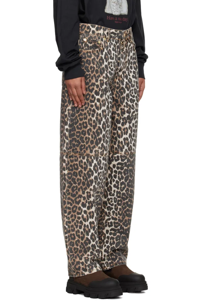 GANNI Beige Leopard Printed Stary Jeans, photo 2 of 4 from SSENSE
