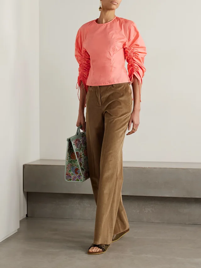 ULLA JOHNSON Lorna ruched cotton-poplin blouse in Pink, photo 2 of 2 from NET-A-PORTER (Canada)