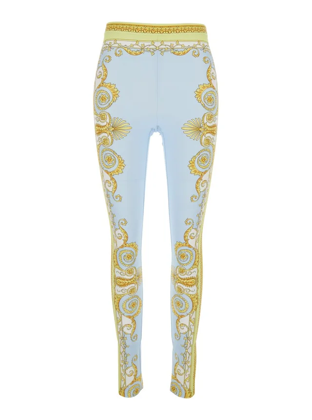 Versace Multicolor Leggings with All-Over Baroque Print in Stretch Fabric for Women in Multicolor 78% Nylon 22% Elastane, photo 2 of 6 from Gaudenzi Boutique