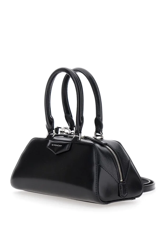 Givenchy 'Antigona East West' Black Mini Handbag with Adjustable and Removable Shoulder Strap and Logo Lettering on the Front in Leather Woman in Black 100% Calf, photo 3 of 14 from Gaudenzi Boutique