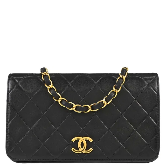 Chanel 1996-1997 Black Lambskin Pushlock Mini Full Flap Shoulder Bag in Black Lambskin from AMORE Vintage Tokyo