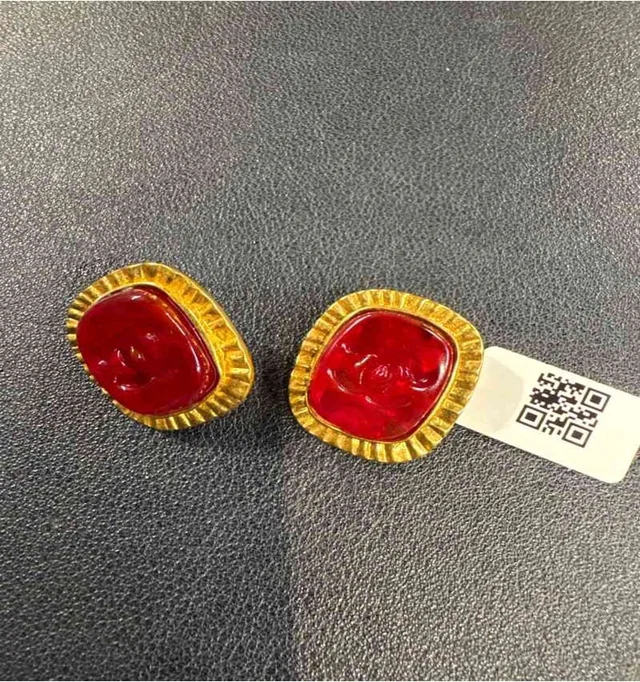 Chanel Red Glass Stamp Ear Clip in Red from Luxury Promise