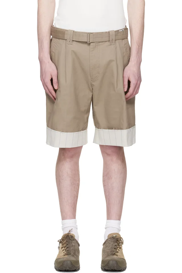 RE;CODE Beige Stripe Detailed Shorts, image 1 of 1 from SSENSE