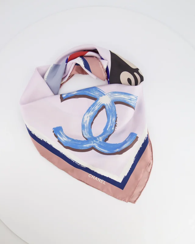 Chanel Vintage Multi-Colour Viva Coco Cuba Libre Graphic Silk Scarf with CC Logo Print Detail in Silk from Sellier, photo 1 of 1