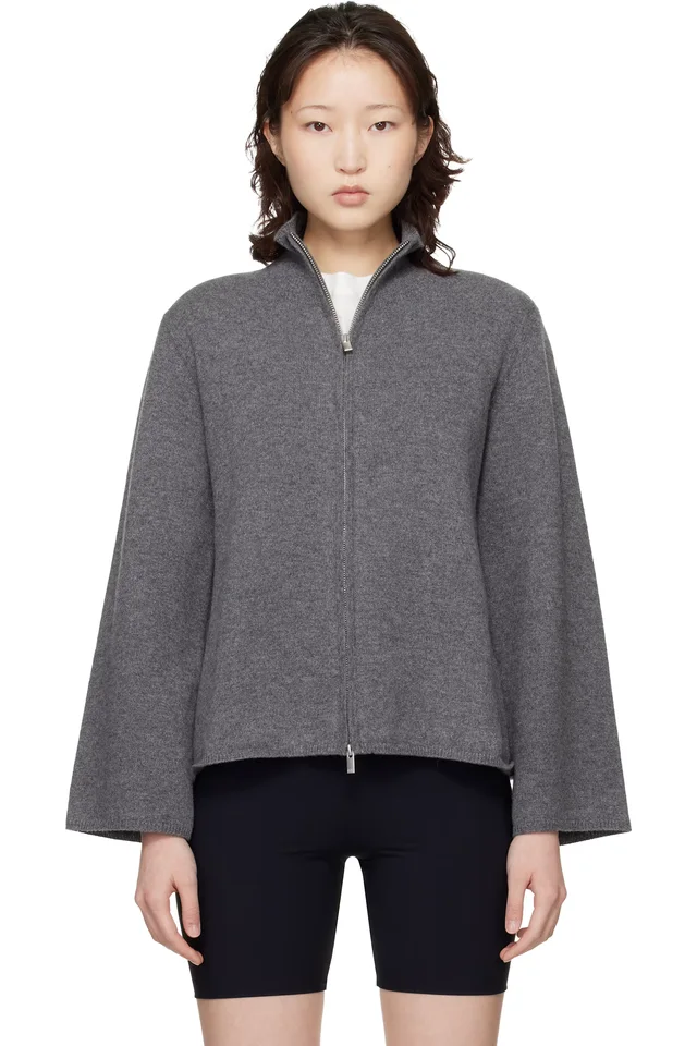 Loulou de Saison Gray Gabi Zipped Cashmere Sweater, image 1 of 1 from SSENSE