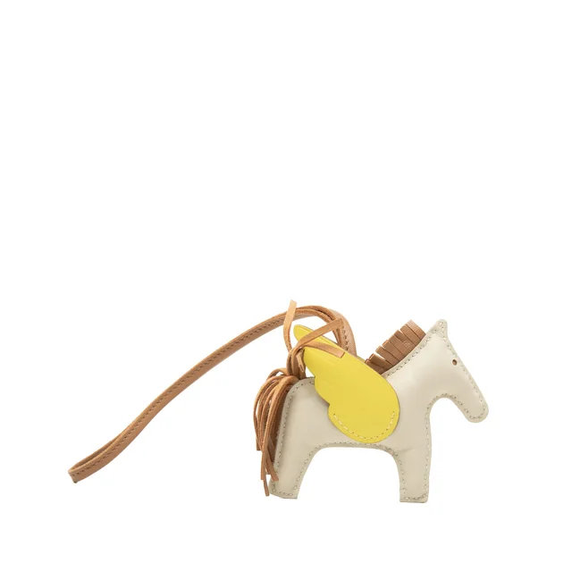 White Hermès Milo Lambskin and Swift Grigri Rodeo Pegase Bag Charm PM Key Chain in White Swift leather from Designer Revival